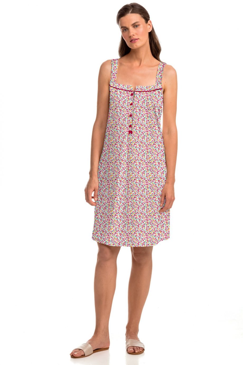 Sleeveless Nightgown with Button Placket
