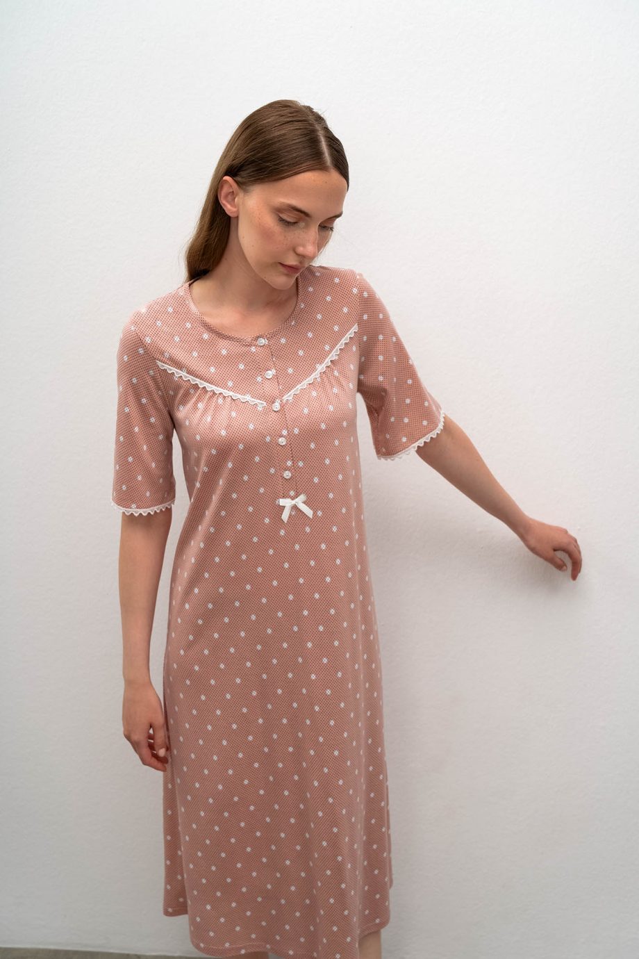 Polka Dot  Nightgown with Buttons