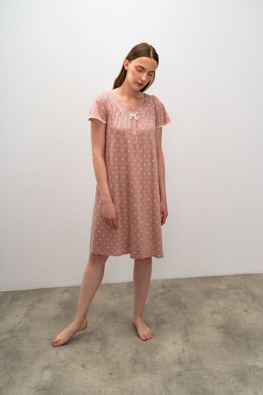 Short Sleeve Nightgown with Polka Dots