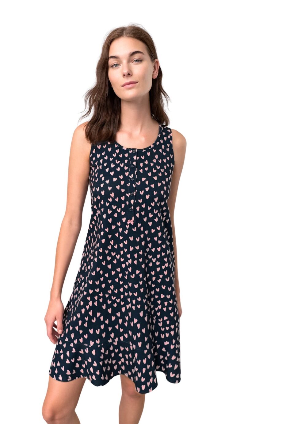 Nightgown with Button PlacketSleeveless nightgown with button placket in relaxed fit. A print with girly mood, made of fresh cotton you will enjoy all day long.