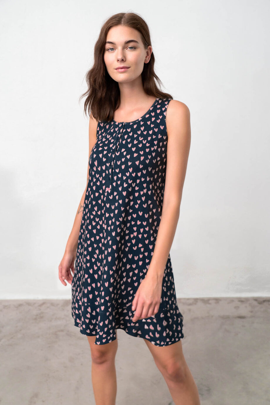 Nightgown with Button PlacketSleeveless nightgown with button placket in relaxed fit. A print with girly mood, made of fresh cotton you will enjoy all day long.