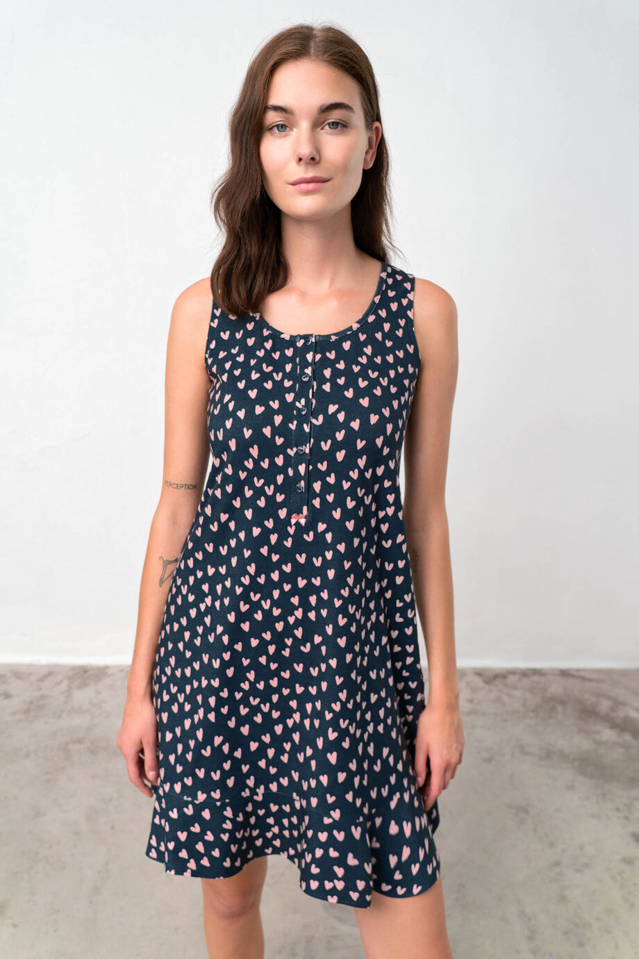 Nightgown with Button PlacketSleeveless nightgown with button placket in relaxed fit. A print with girly mood, made of fresh cotton you will enjoy all day long.