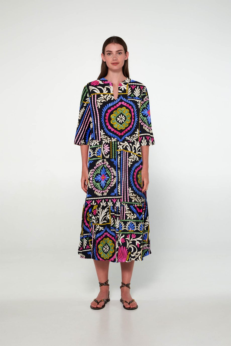 Printed Caftan with Short Sleeves