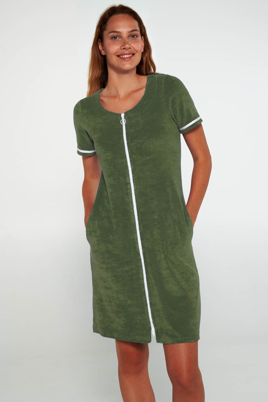 Plain Frottee Dress with Short Sleeves