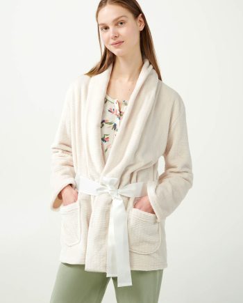 Beige Flannel Fleece Robe