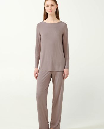 Ribbed Knitted Bamboo Pyjamas with Cuff Sleeves