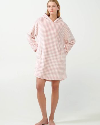 Pied de Poule Nightgown with Hoodie