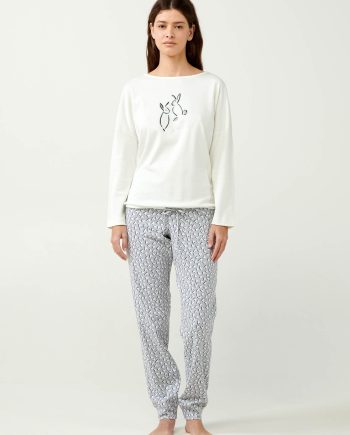 Cream Hearts Pyjamas with Bunnies