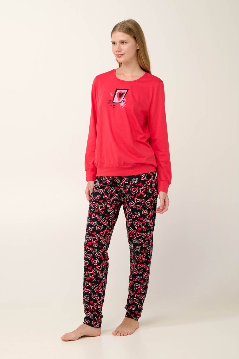 Cotton Women’s Pyjamas with Hearts Print