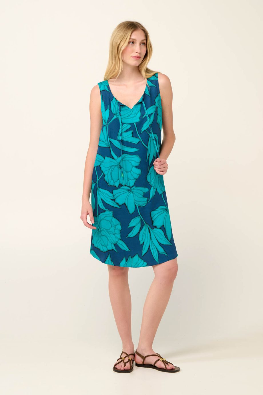 Poplin Summer Dress  in Linoleum Peony Print