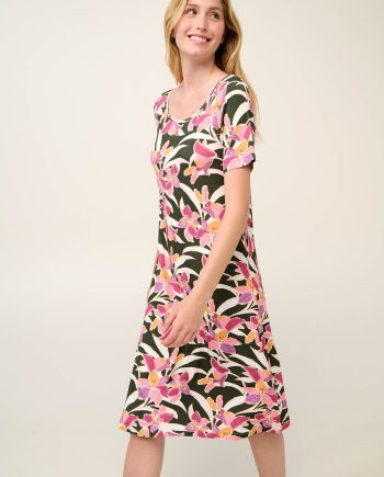 Viscose Summer Dress in Watercolor Liliums Print