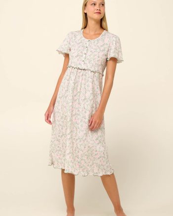 Cotton Nursing and Maternity Nightgown with Ruffles