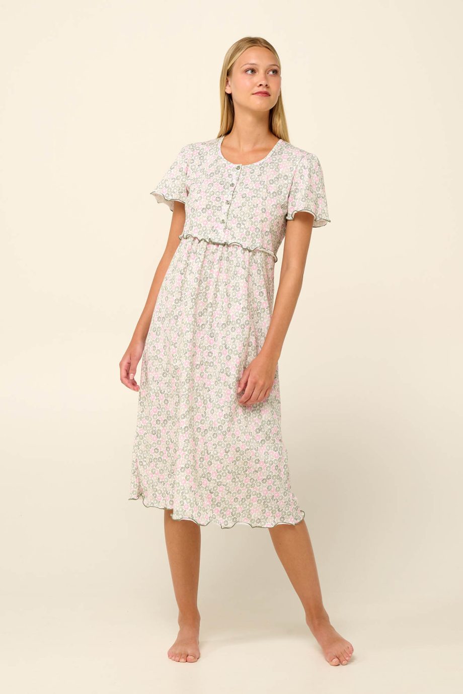 Cotton Nursing and Maternity Nightgown with Ruffles