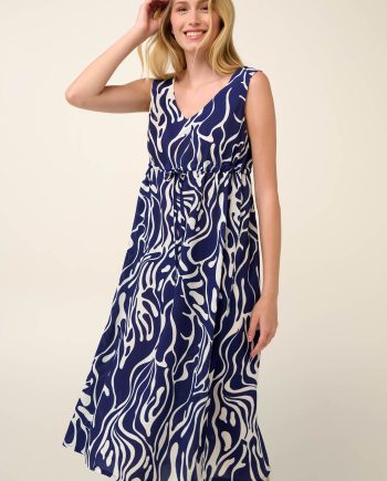 Poplin  Summer Long Dress with V Neckline