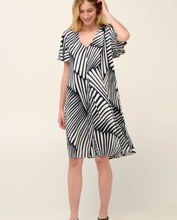 Poplin Summer Dress with Pleat in Abstract Zebra Pattern