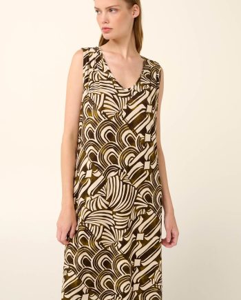 Sleeveless Summer Dress With V Neckline in Moroccan Tile Pattern