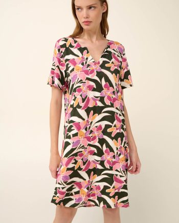 Viscose Summer Dress in Watercolor Liliums Print