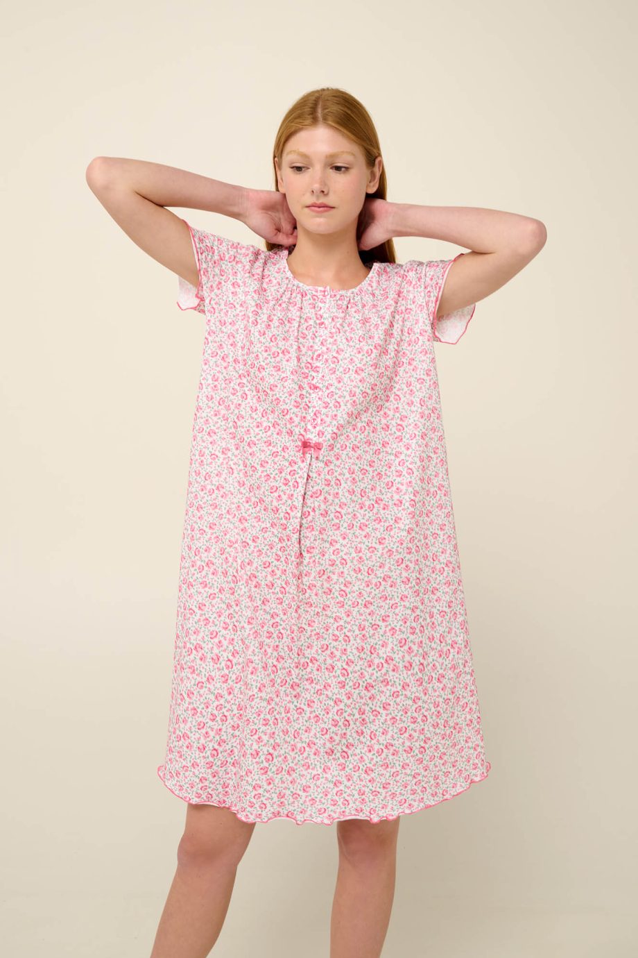 Cotton Summer Nightgown with Button Placket