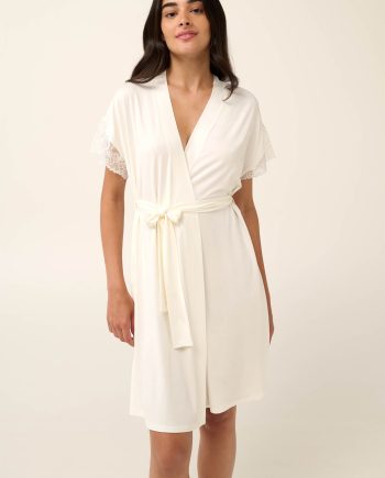 Plain Micromodal Robe with Lace Details