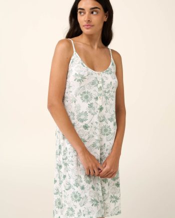 Summer Nightgown with Button Placket and Jade Sunflowers