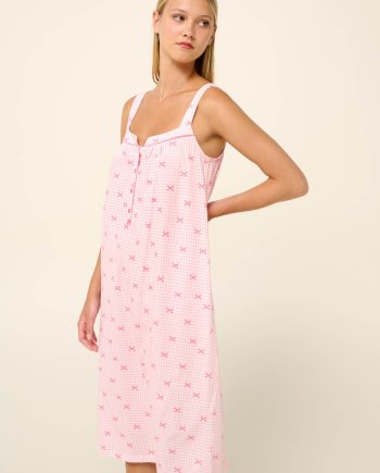 Cotton Sleeveless Summer Nightgown with Button Placket