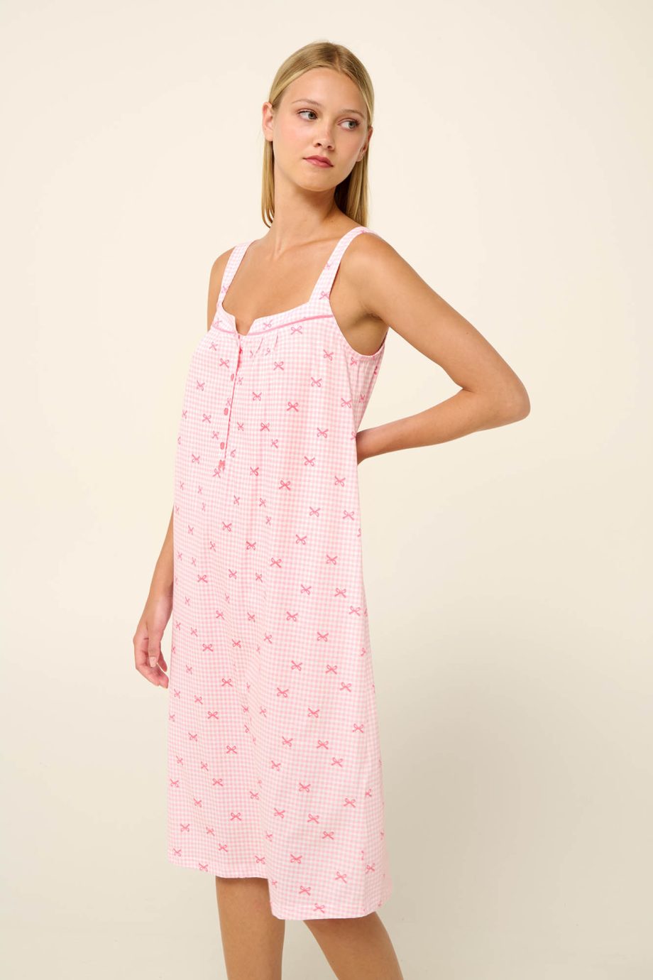 Cotton Sleeveless Summer Nightgown with Button Placket