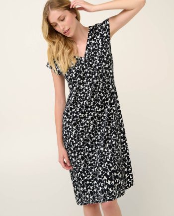 Viscose Black and White Summer Dress with Pleat