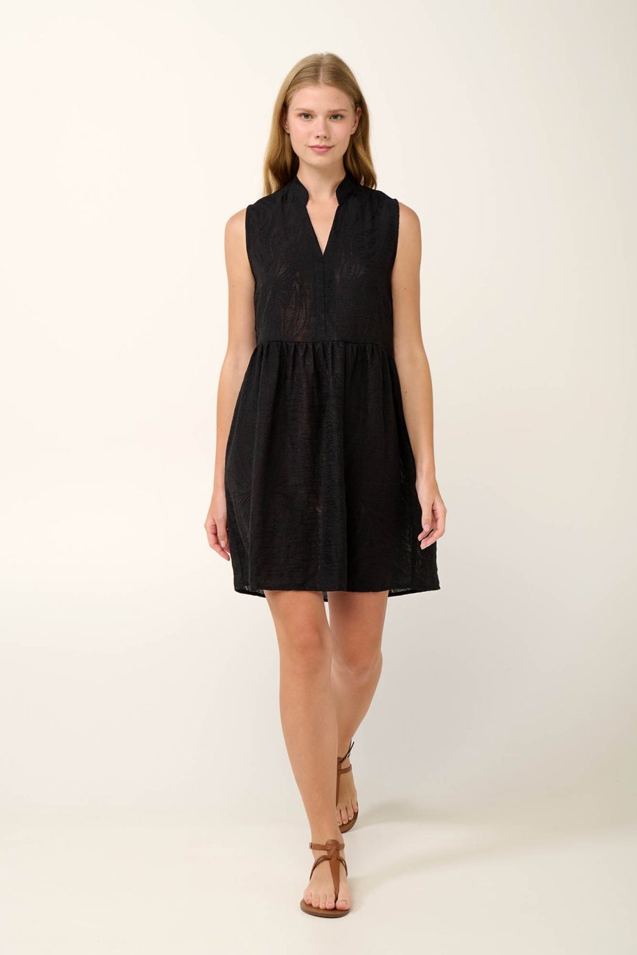 Perforated Summer Dress with V Neckline