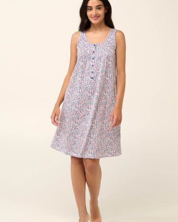 Cotton Sleeveless Summer Nightgown with Button Placket