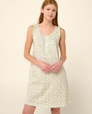 Sleeveless Cotton Summer Nightgown with Ruffles