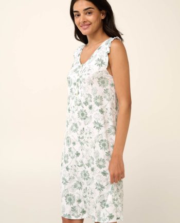 Summer Nightgown with Jade Sunflowers Print