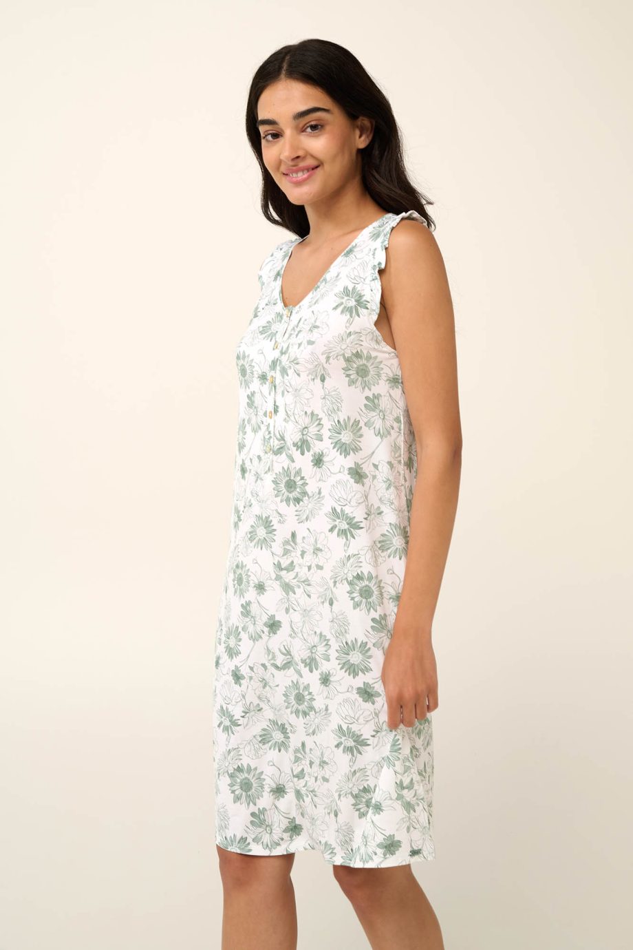 Summer Nightgown with Jade Sunflowers Print