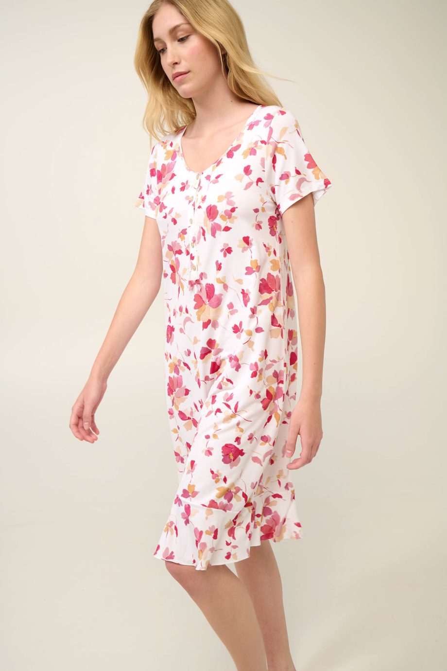 Summer Nightgown in Pastel Floral Print