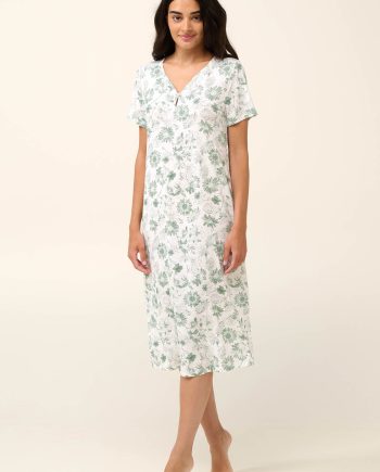 Long Summer Nightgown with Jade Sunflowers Print