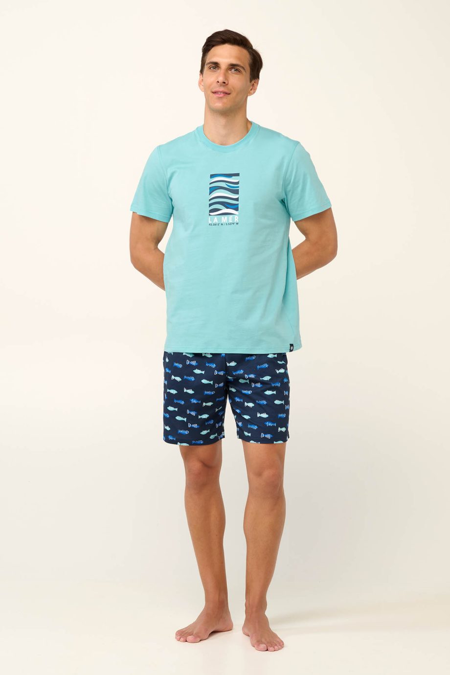 Cotton Men’s Pyjamas with Fish Doodles