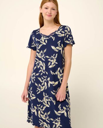 Micromodal Summer Nightgown in Ocean Leaves Pattern