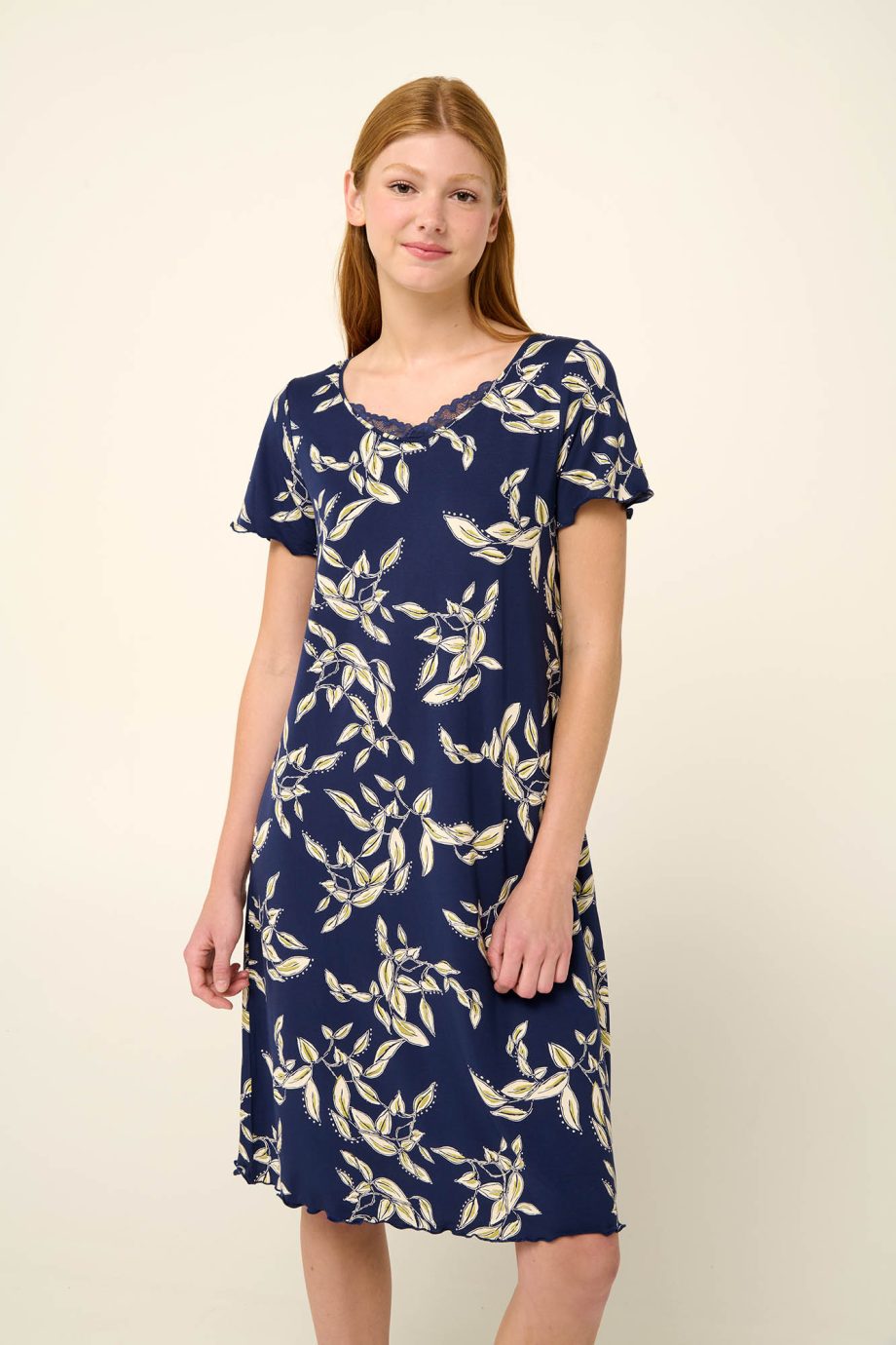 Micromodal Summer Nightgown in Ocean Leaves Pattern