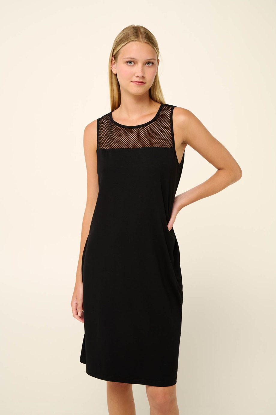 Sleeveless Plain Summer Dress with V Neckline