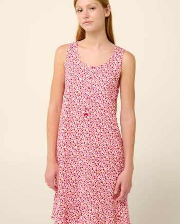 Cotton Sleeveless Summer Nightgown with Button Placket