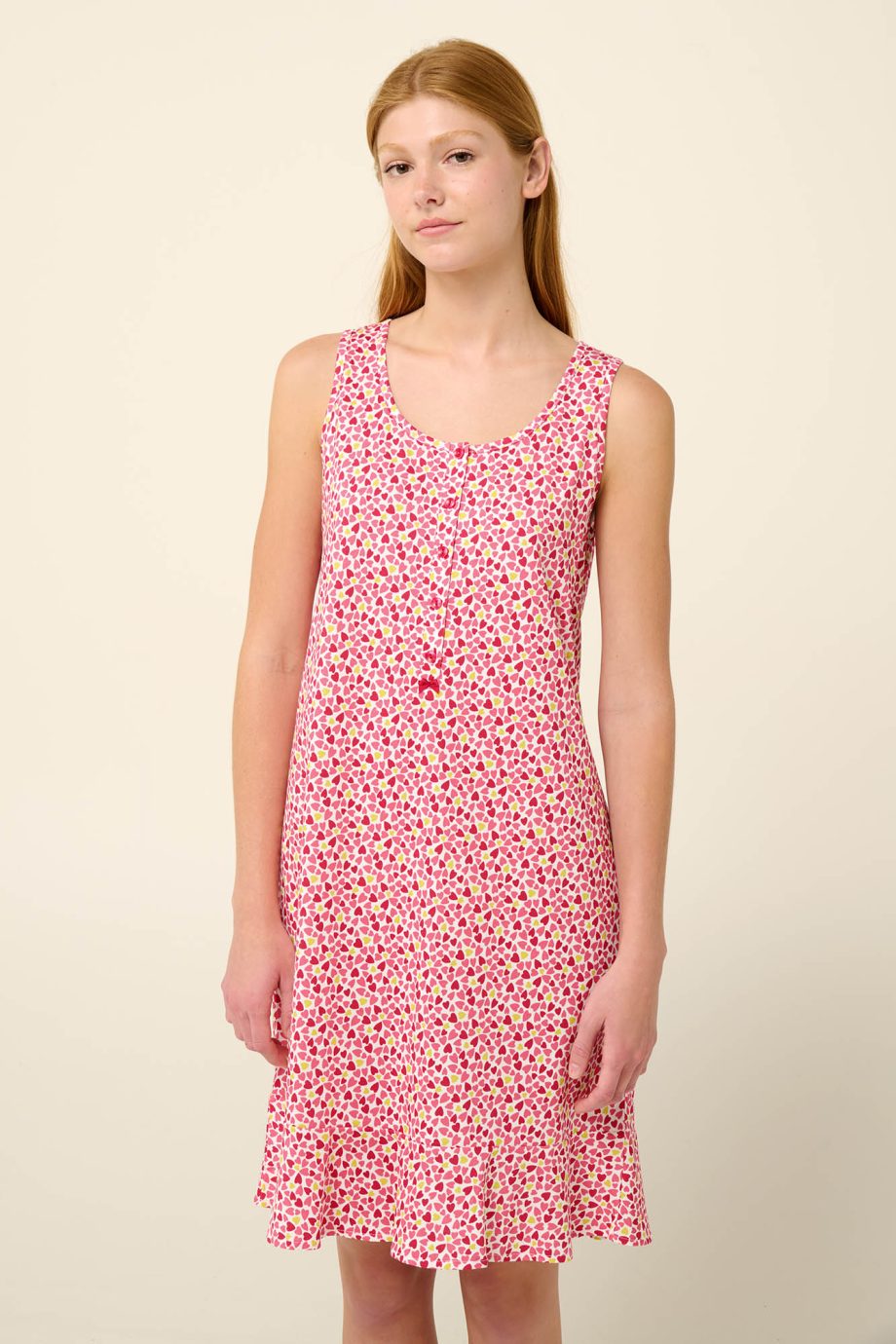 Cotton Sleeveless Summer Nightgown with Button Placket