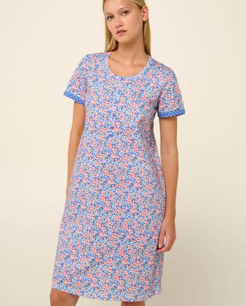 Cotton Summer Nightgown with Button Placket