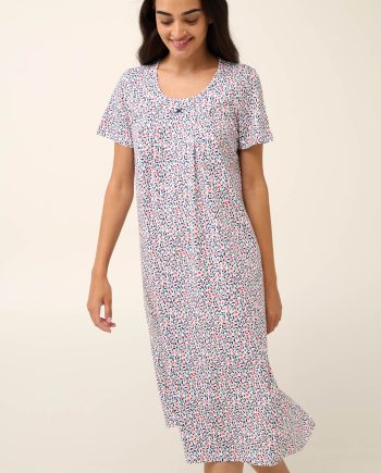 Long Cotton Summer Nightgown with Short Sleeves