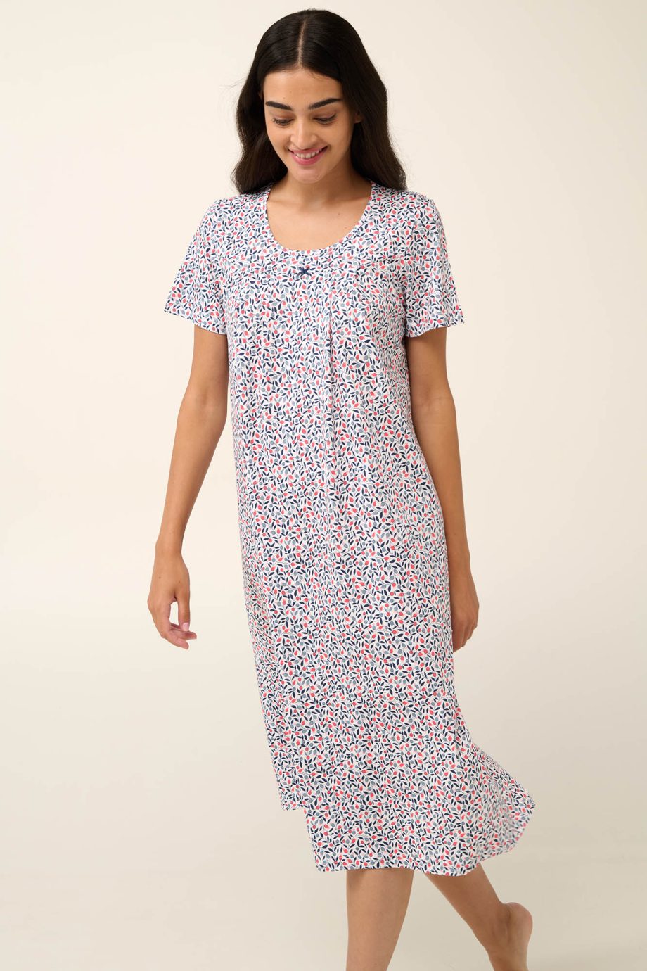 Long Cotton Summer Nightgown with Short Sleeves