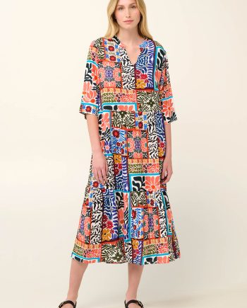 Brazilian Tile Print Viscose Poplin Dress