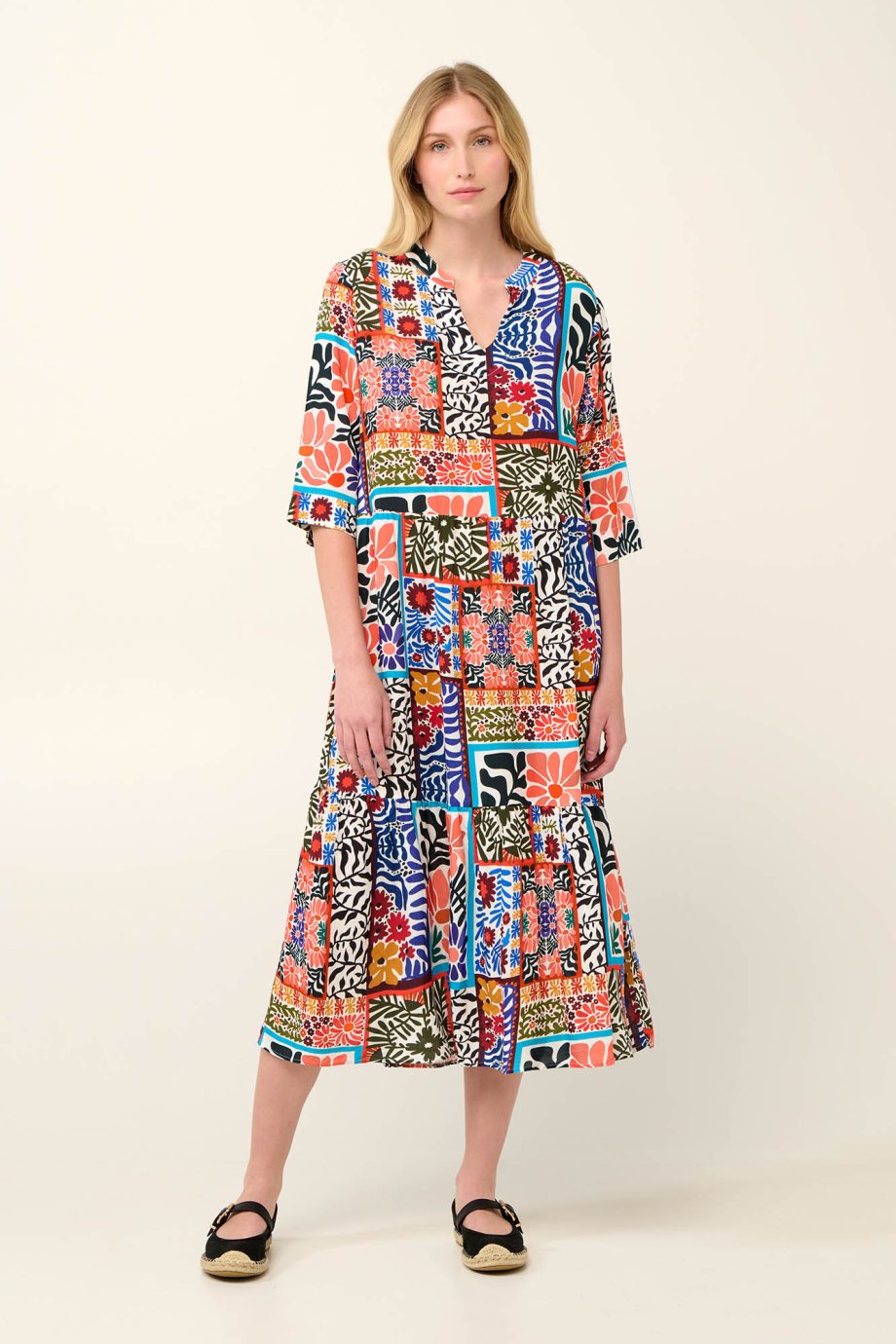 Brazilian Tile Print Viscose Poplin Dress