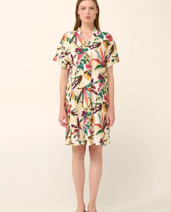 Poplin Summer Dress  in Tropical Ikat Floral