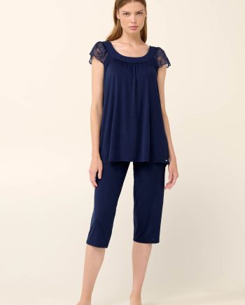 Plain Micromodal Pyjamas with Lace Sleeves