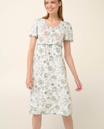 Maternity and Nursing Nightgown in Jade Sunfower Pattern