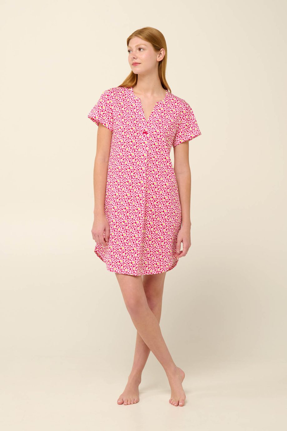 Cotton Summer Nightgown with V Neckline