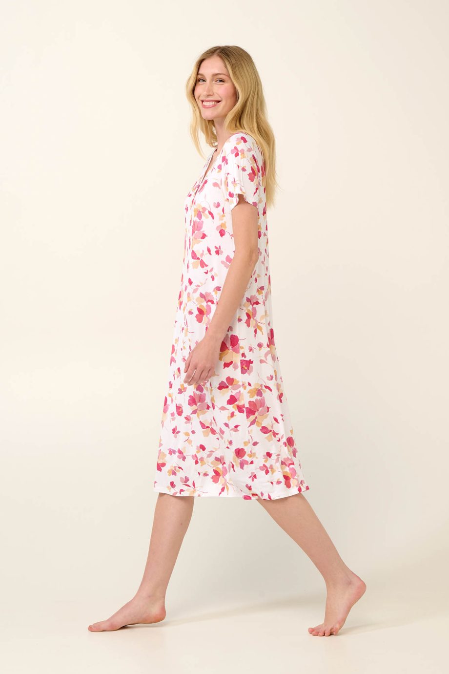 Summer Nightgown in with Buttoned V Neckline